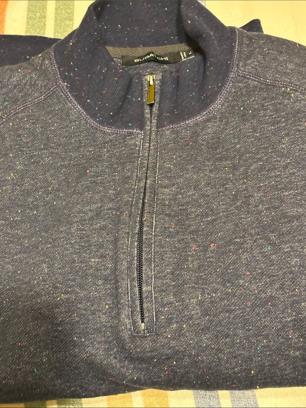 Bugatchi Men's Navy Speckled Half-Zip Sweater